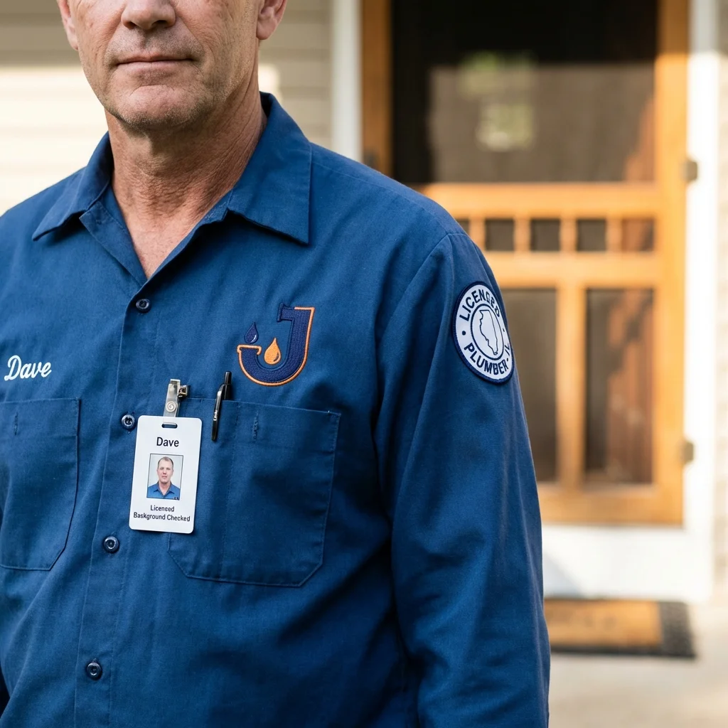 Licensed plumber showing ID badge in Blythewood, SC