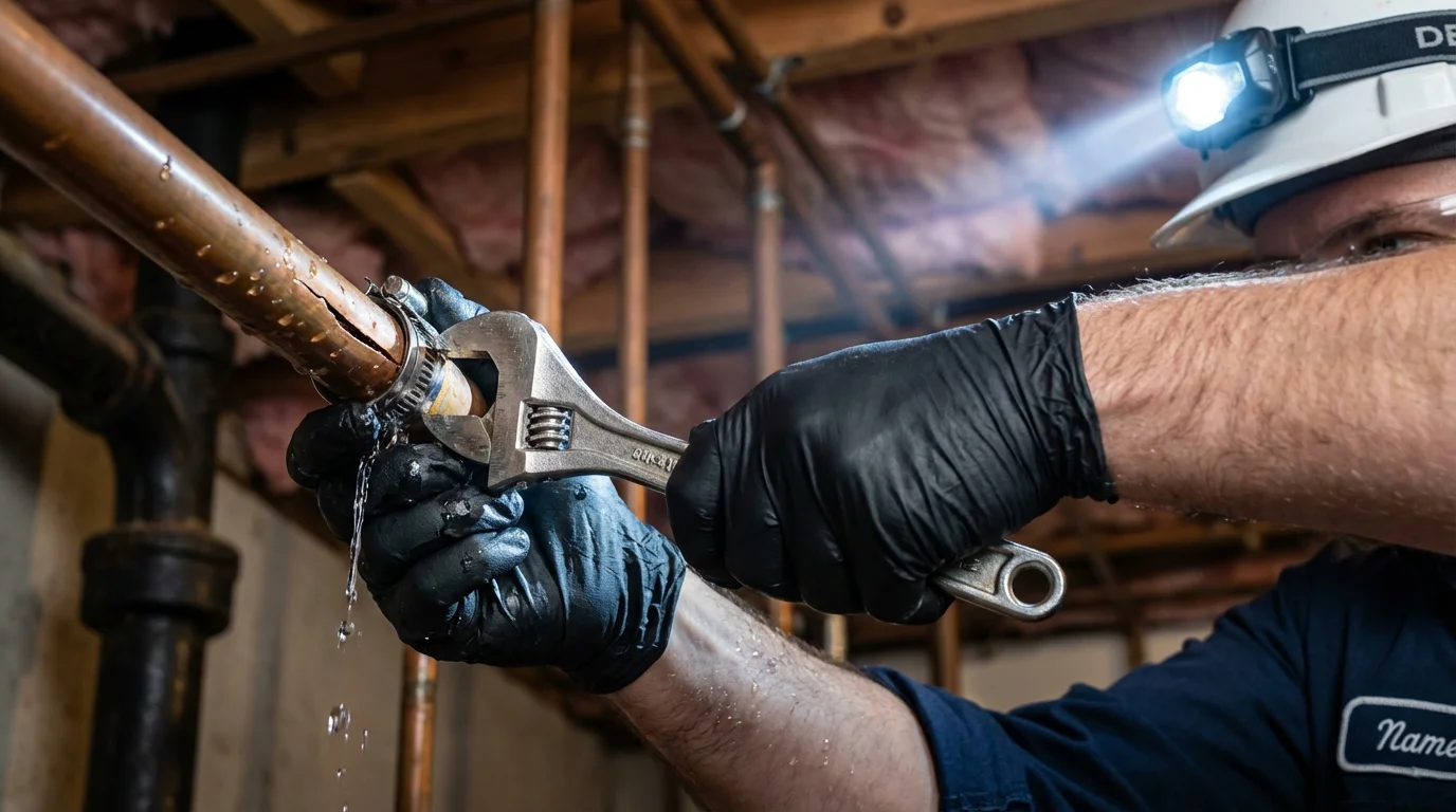 Emergency pipe clamp repair being performed by a Johns Plumbing LLC plumber in Blythewood