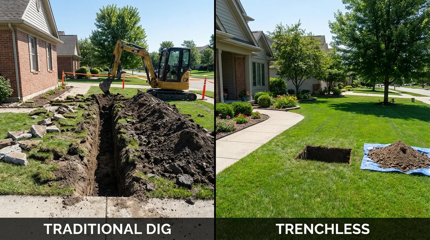 Trenchless sewer repair with minimal yard damage versus traditional excavation in Blythewood, SC